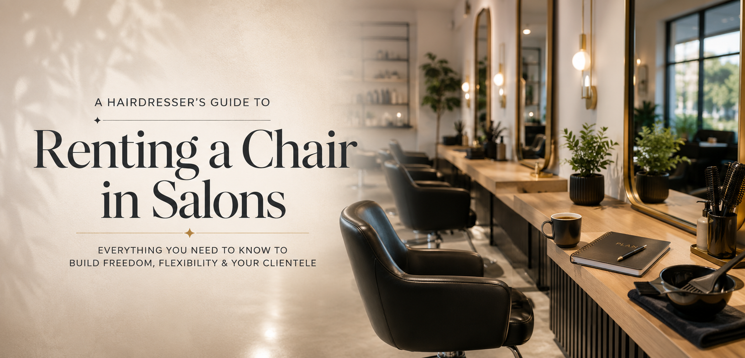 Modern salon styling stations and chairs in professional hair salon
