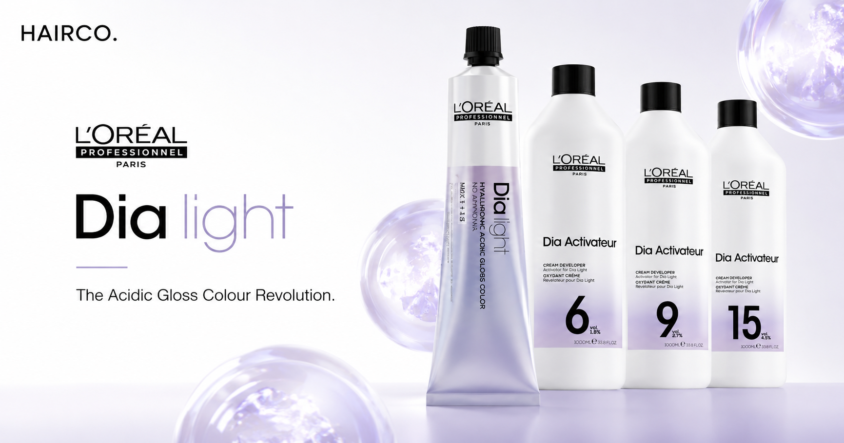 L'Oréal Dia Light acid demi-permanent colour guide banner for professional salons.