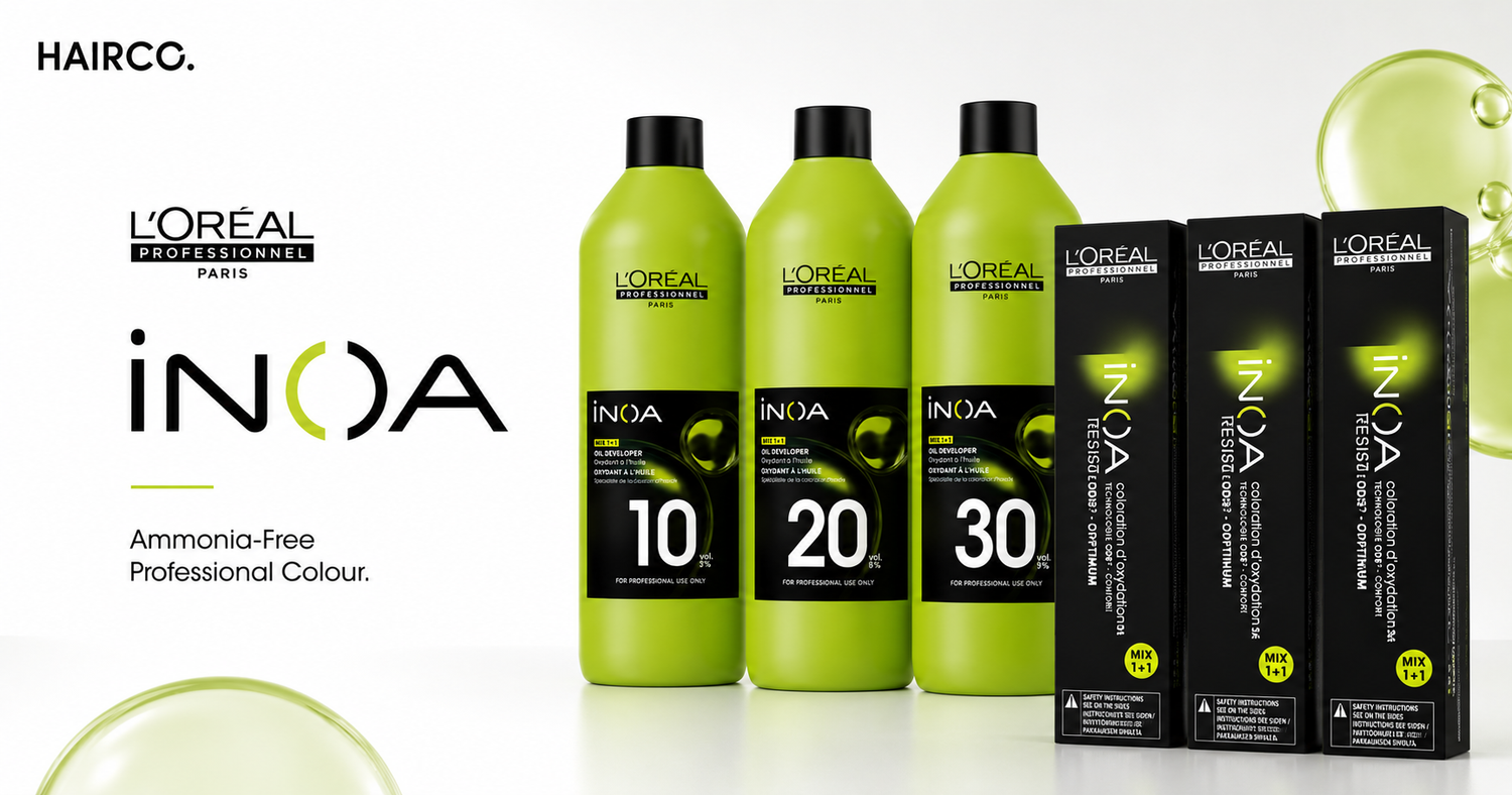 LOréal Professionnel INOA ammonia-free hair colour range with oil developers for professional salon colour services, grey coverage and enhanced scalp comfort