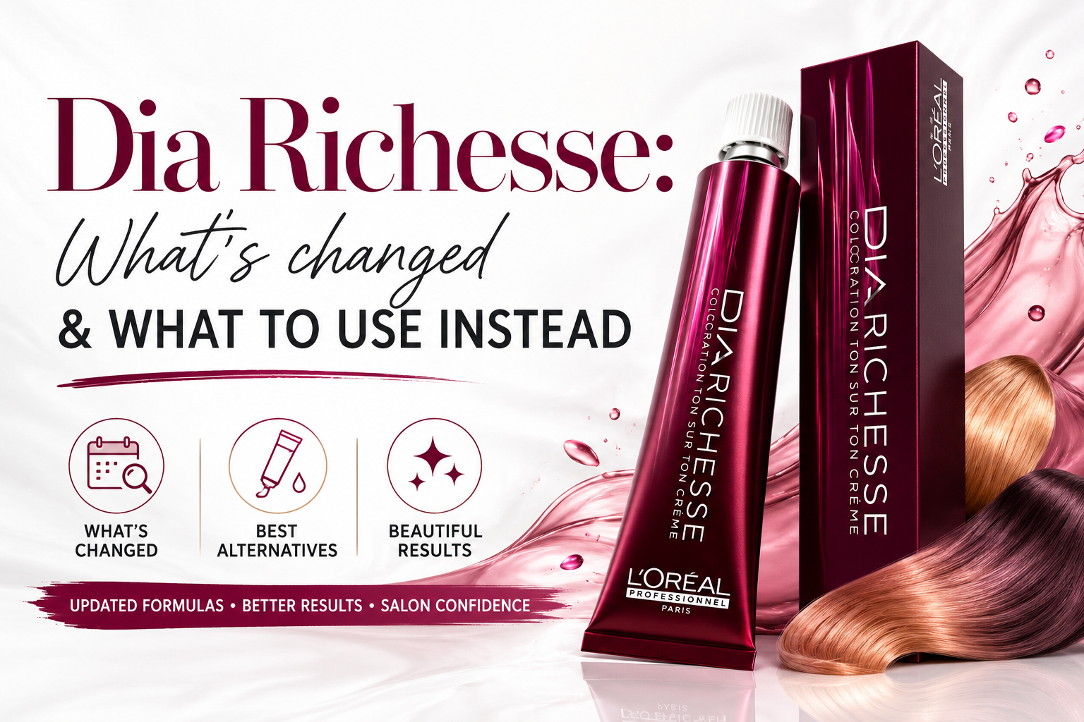 L'Oréal Dia Richesse professional demi-permanent hair colour guide highlighting shine, tone-on-tone colour and conditioning benefits