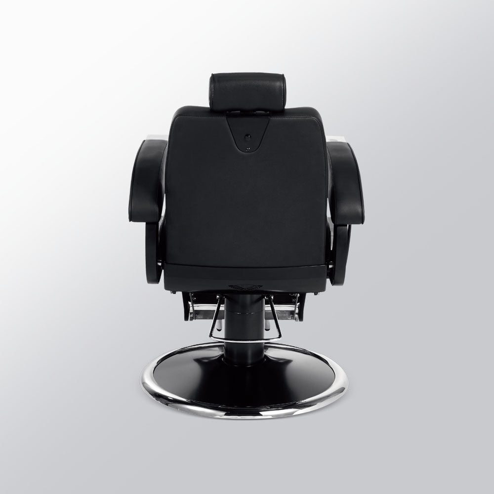 Mirplay Hugo B barber chair black quilted upholstery and removable headrest detail