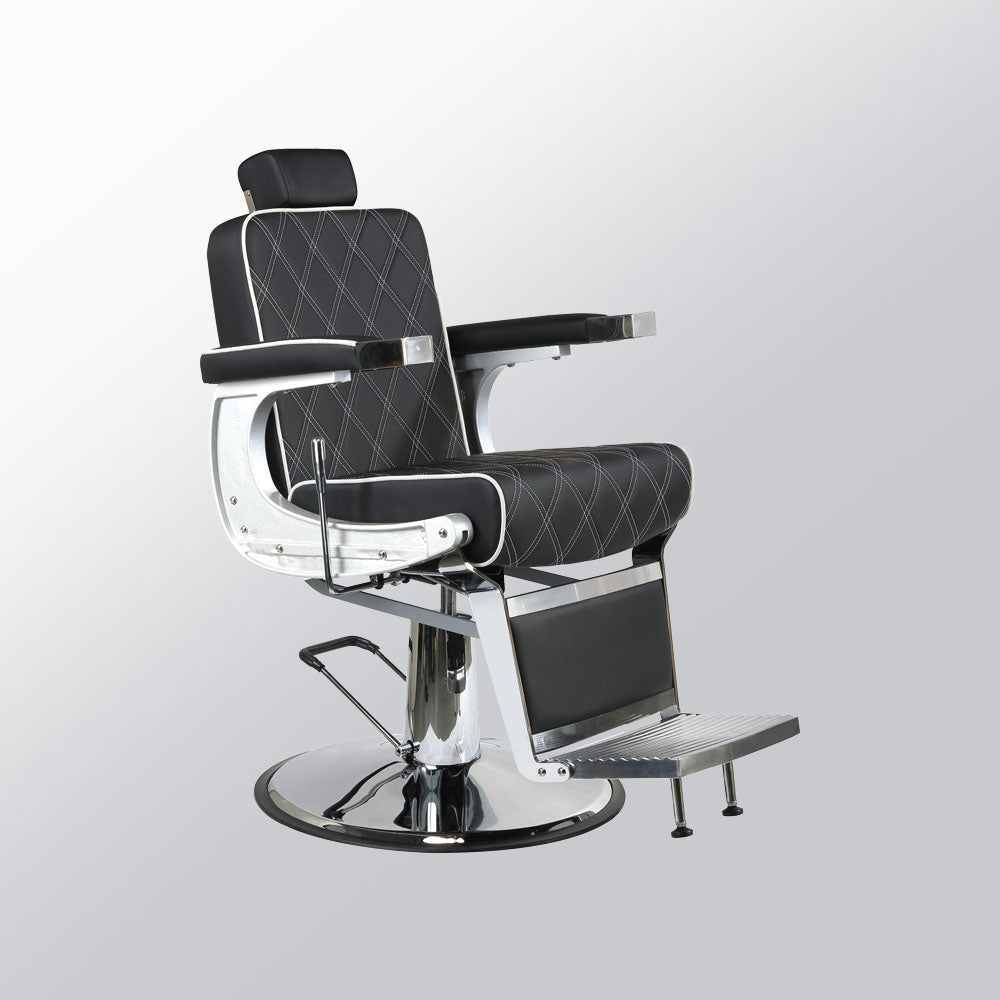 Mirplay Karl vintage barber chair with black diamond-quilted upholstery and chrome base