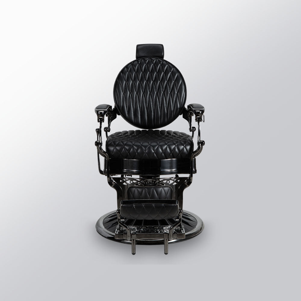 Mirplay Kirk BC vintage barber chair with black upholstery and grey aluminium frame