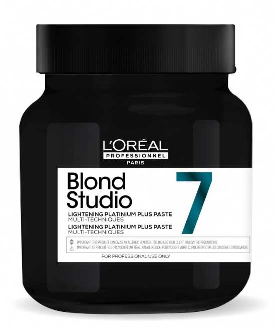 L'Oreal Blond Studio lightening platinum plus paste jar on a white background