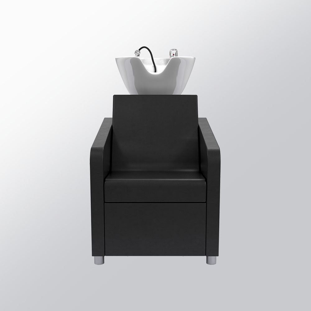 Mirplay Noe backwash unit with white basin, side view