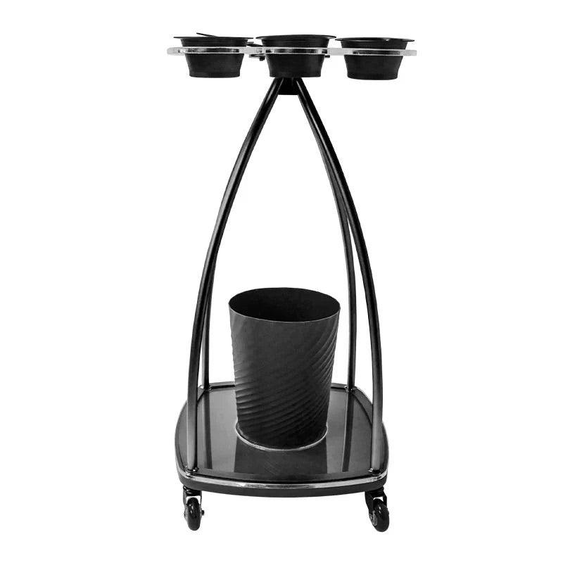 ProCare Write & Wipe Colouring Trolley in black with three colour bowl holders, integrated waste bin and smooth-rolling castors, designed for organised and efficient salon colour services.