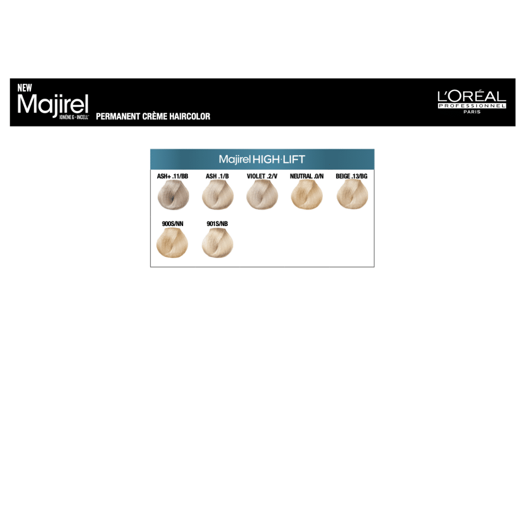 L'Oreal Majirel High Lift colour chart