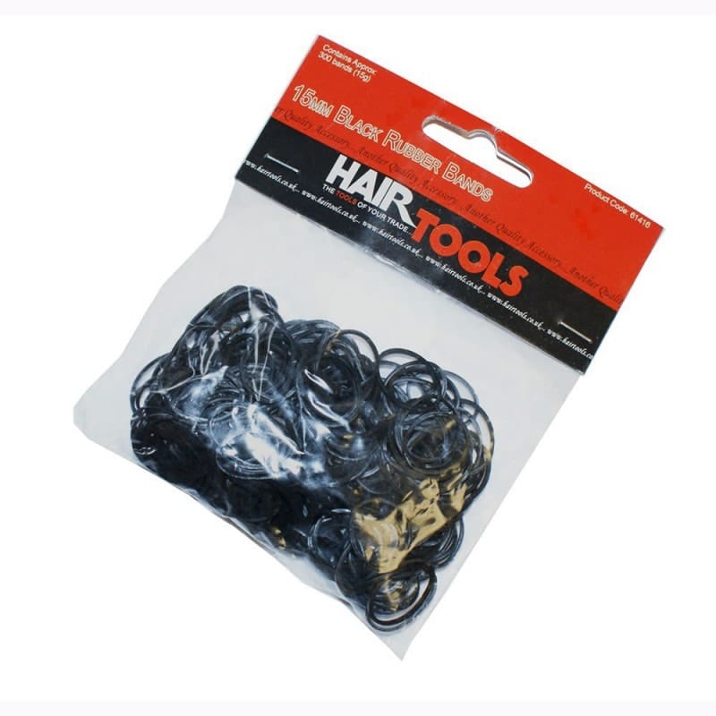 Hair Tools Black Rubber Bands 15mm (300 Pack)